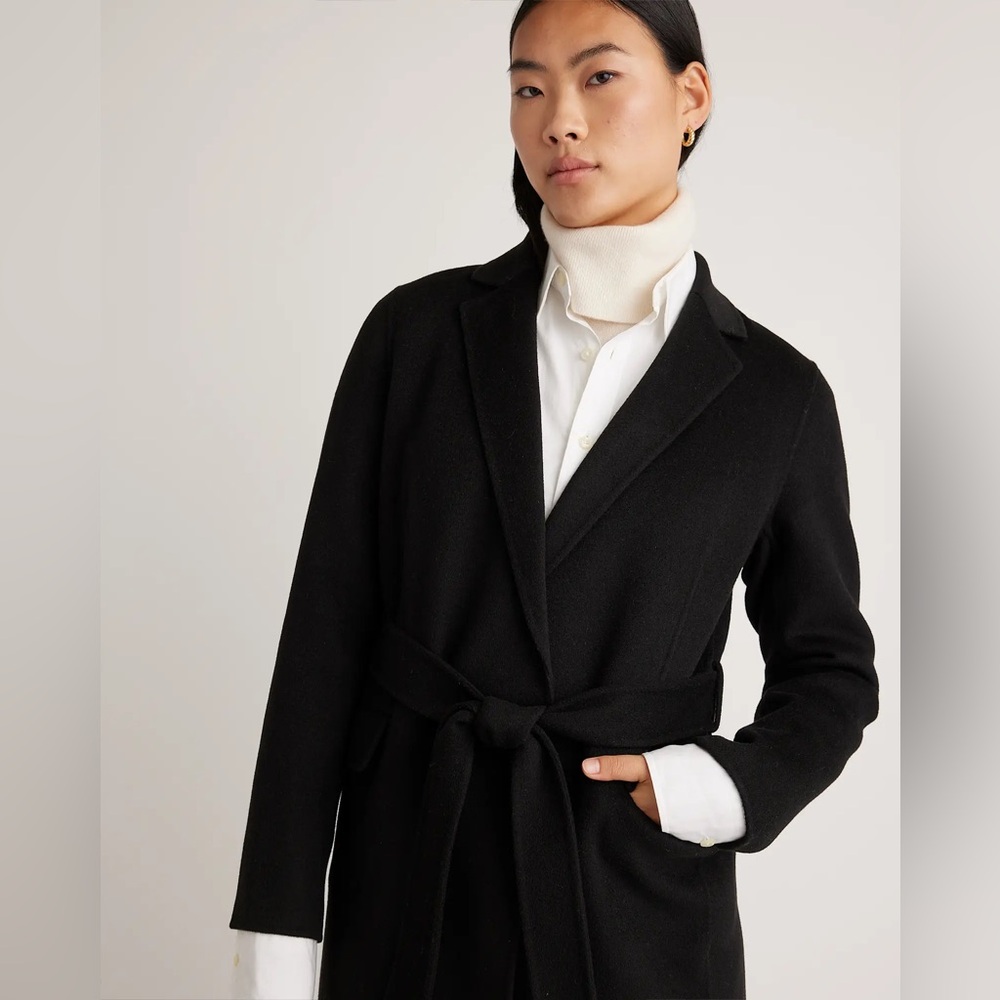 NWT QUINCE 100% Mongolian Cashmere Double-Faced Wrap Coat XS Black 5915 - Picture 3 of 11